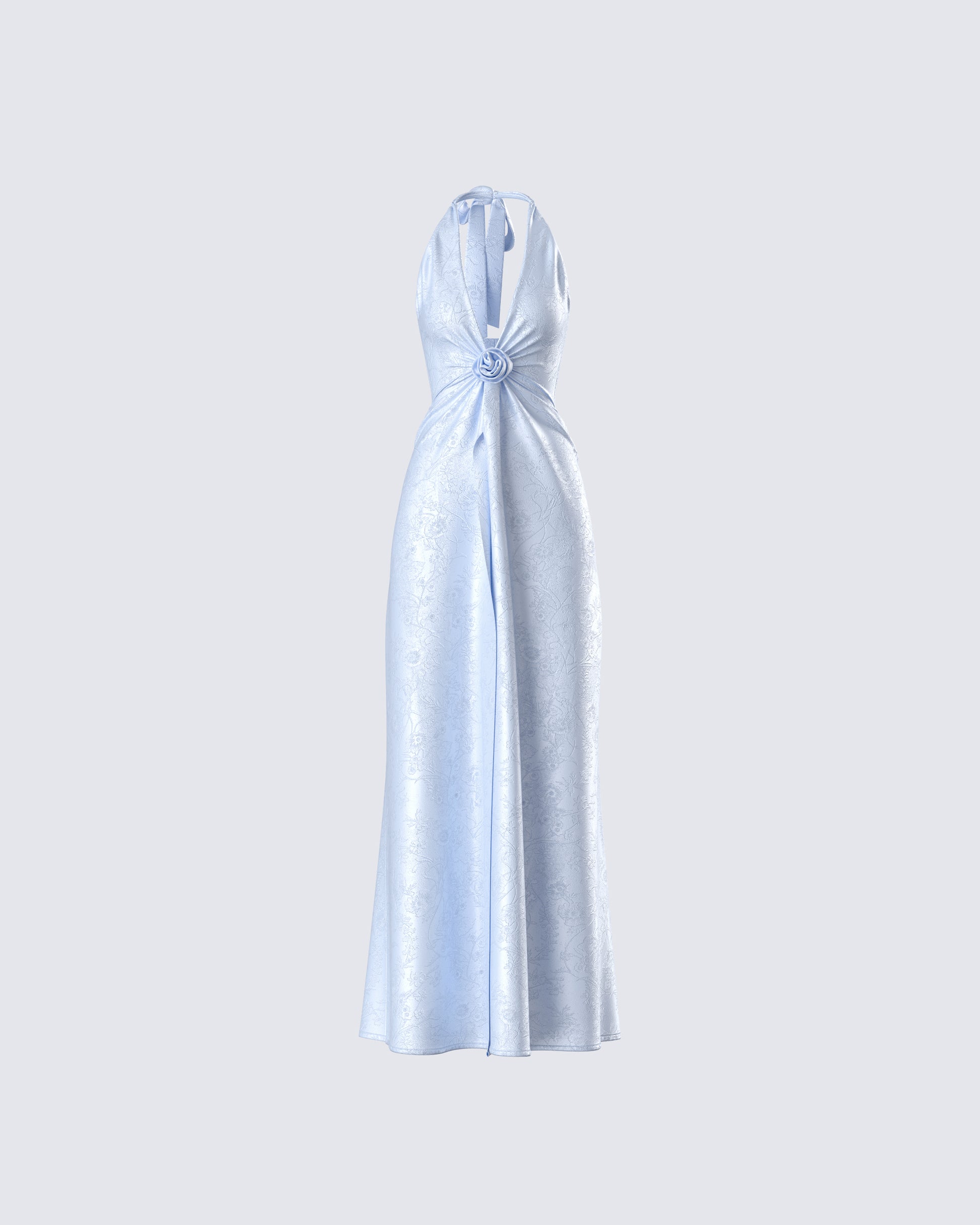 blue metallic maxi dress Beaulieu Blue Metallic Knit Maxi Dress with V-Neckline and Side Slit