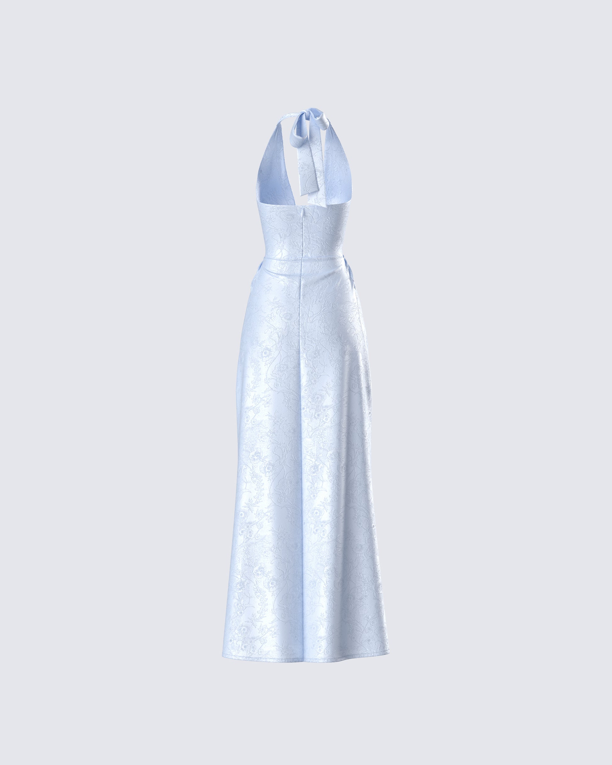 Blue Metallic Halter Maxi Dress - Rosette Formal Gown FINESSE Blue Metallic Halter Maxi Dress - Rosette Formal Gown FINESSE
