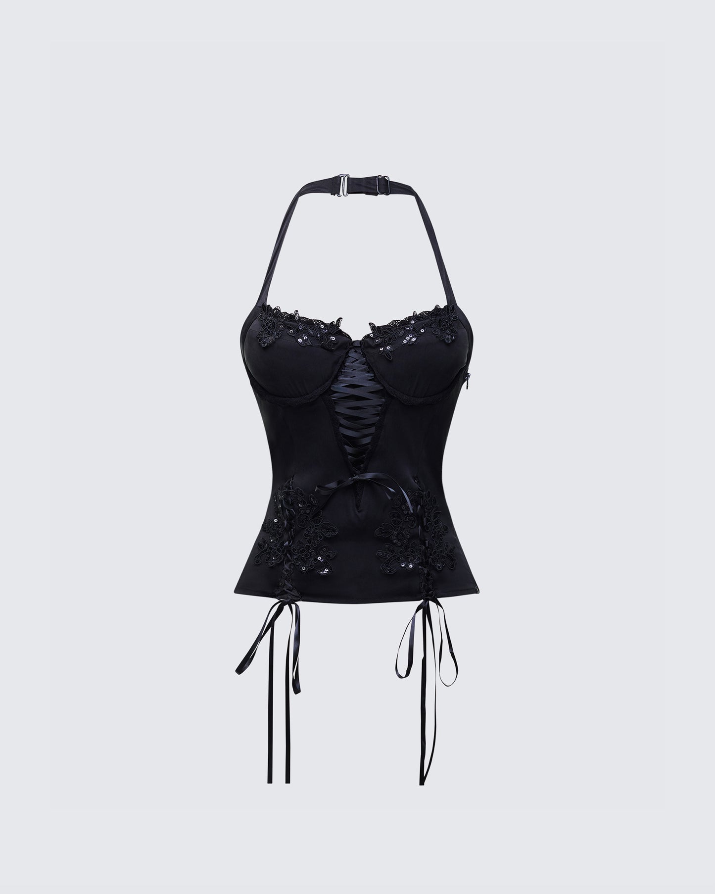 Yelina Black Halter Lace Up Top