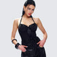 Yelina Black Halter Lace Up Top