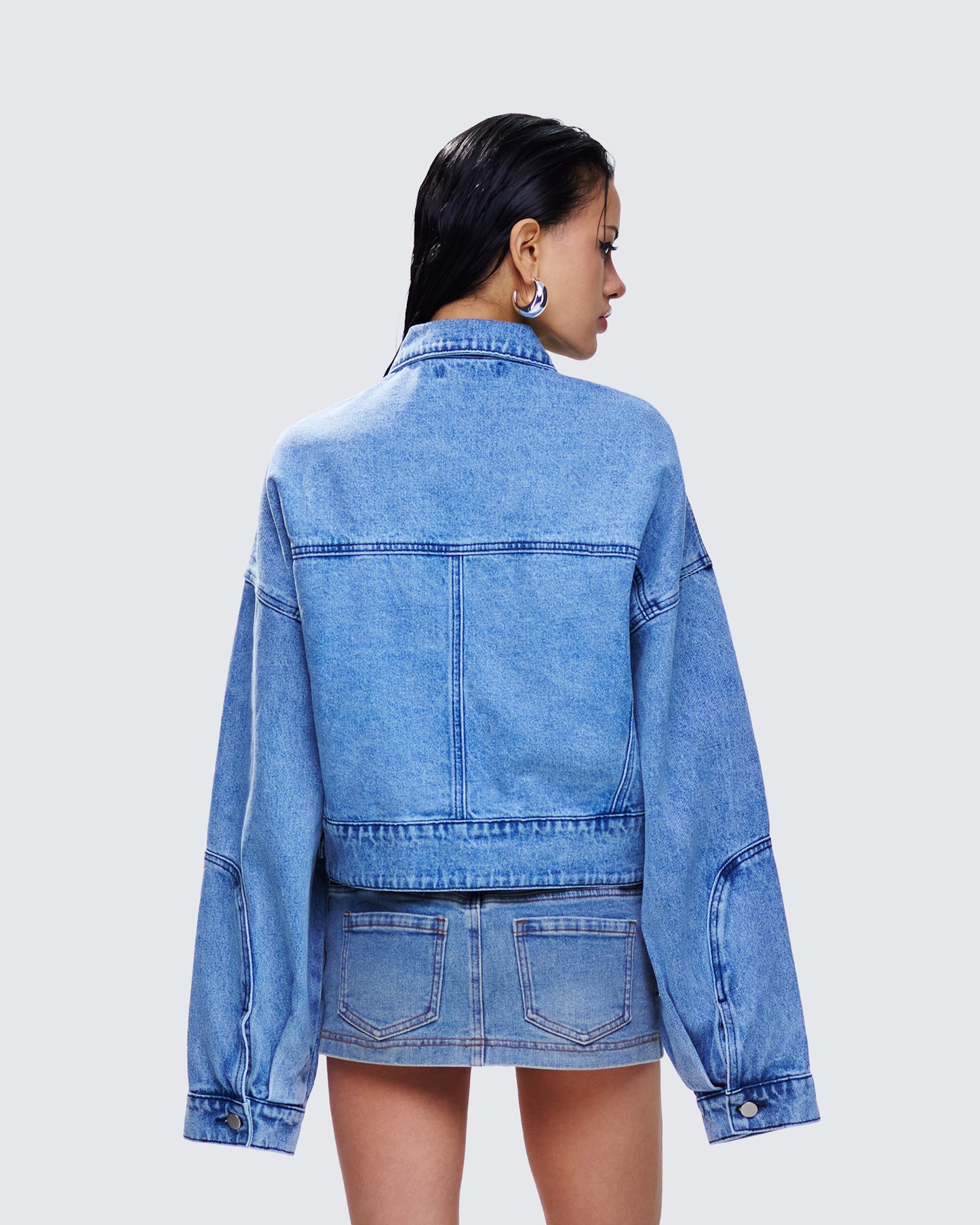 Yui Blue Denim Oversized Cropped Jacket