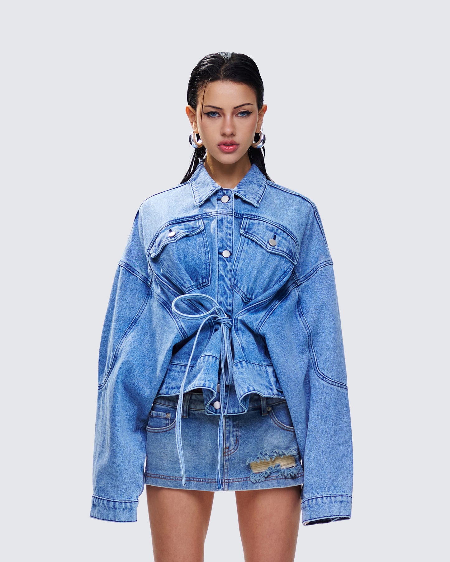 Yui Blue Denim Oversized Cropped Jacket