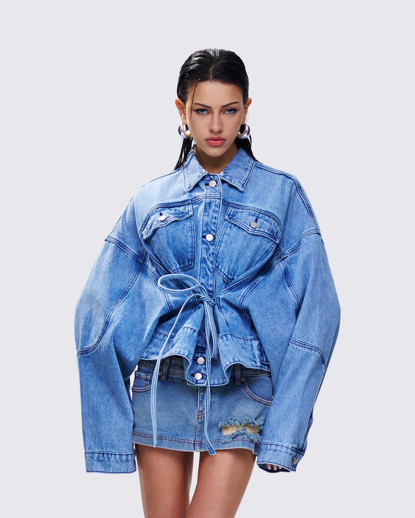 Yui Blue Denim Oversized Cropped Jacket