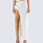 Yuka White Rosette Knit Maxi Skirt