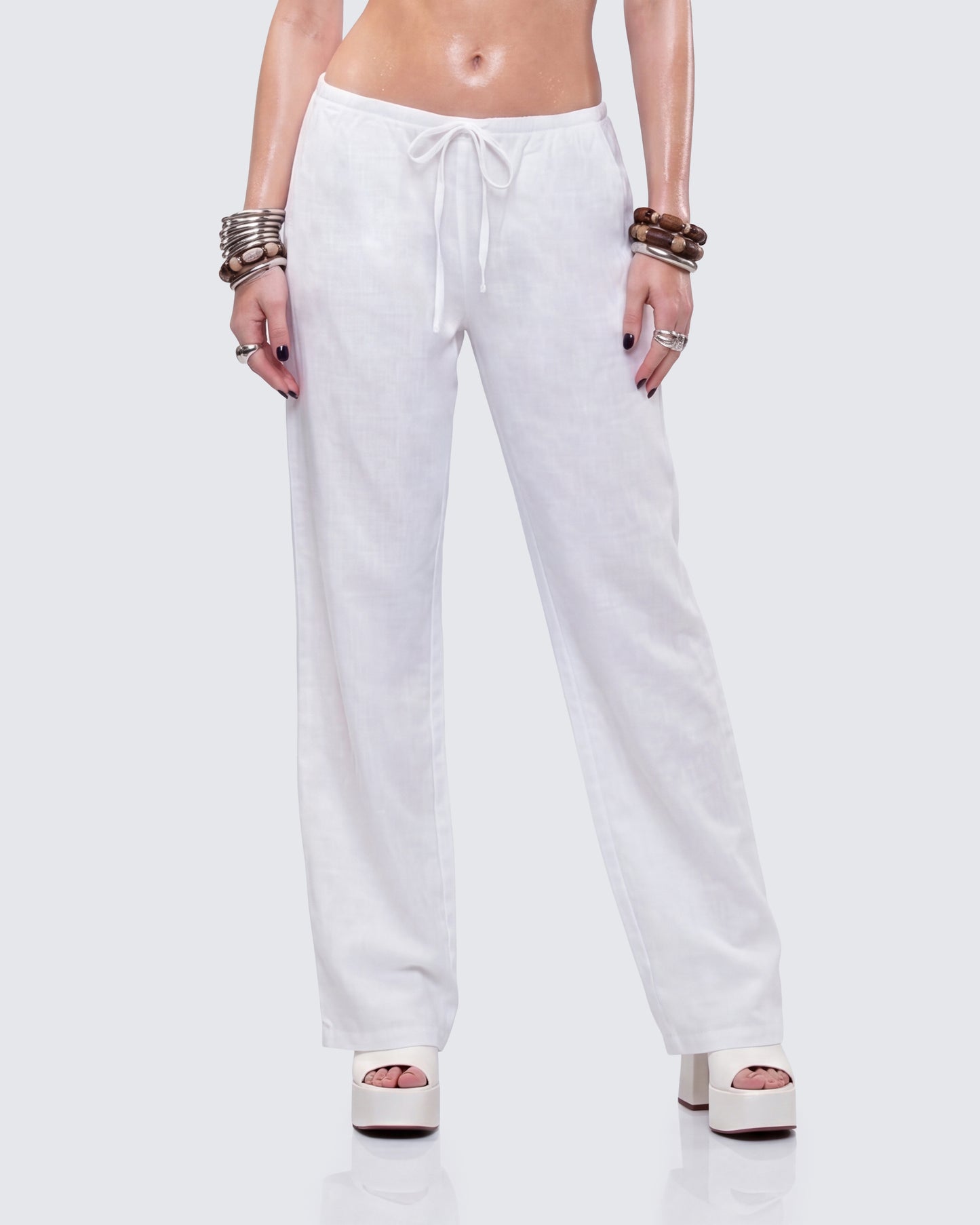 Yuma White Linen Drawstring Pants