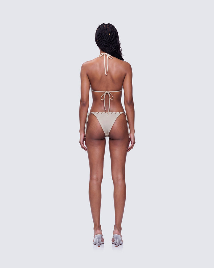 Yusra Tan Faux Suede Laced Bikini