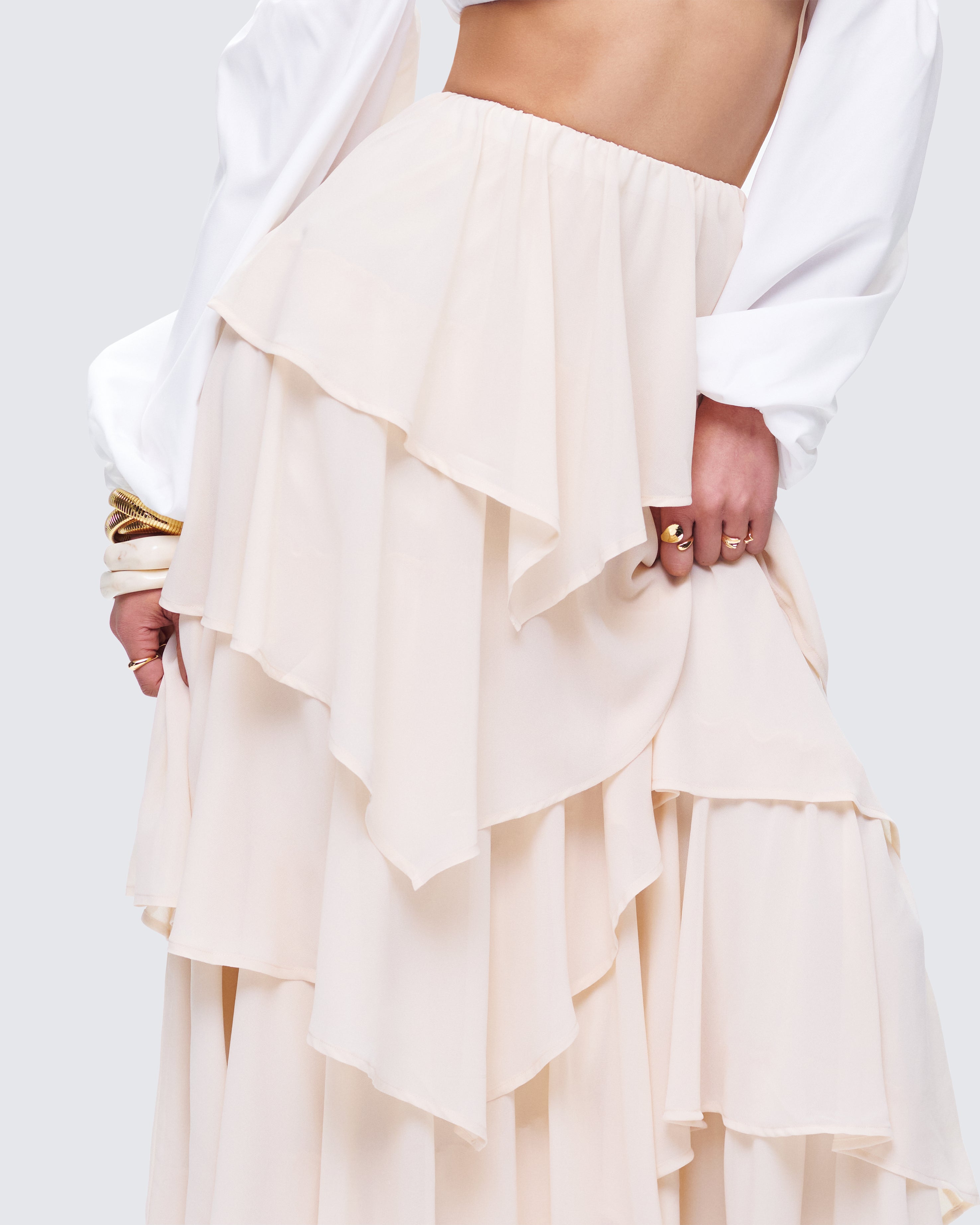 Finesse Zana Cream Tiered Ruffle Maxi Skirt 2x