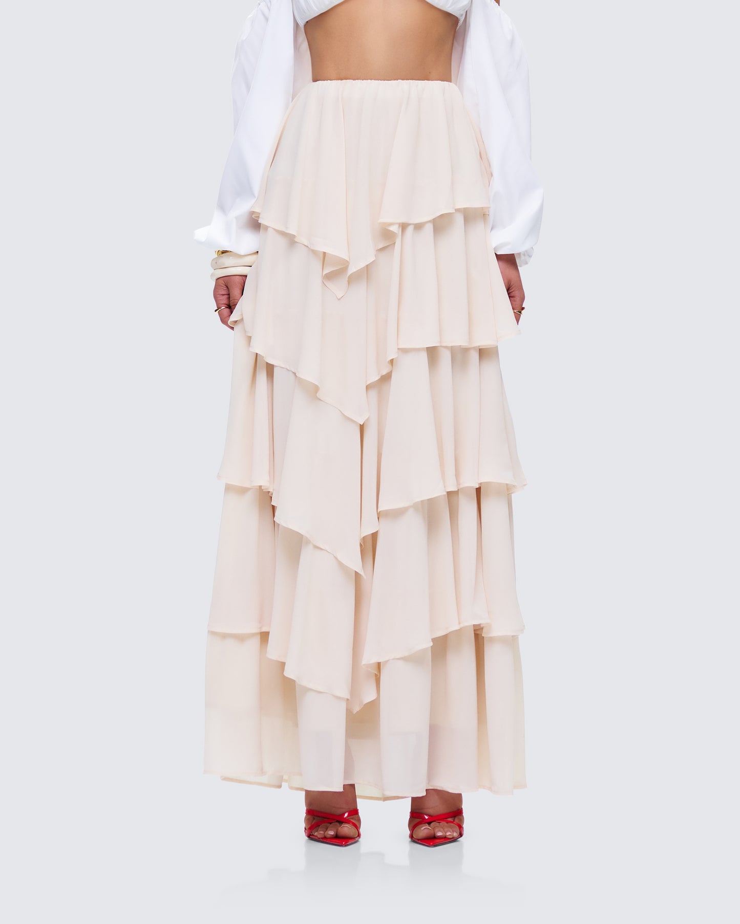 Zana Cream Tiered Ruffle Maxi Skirt