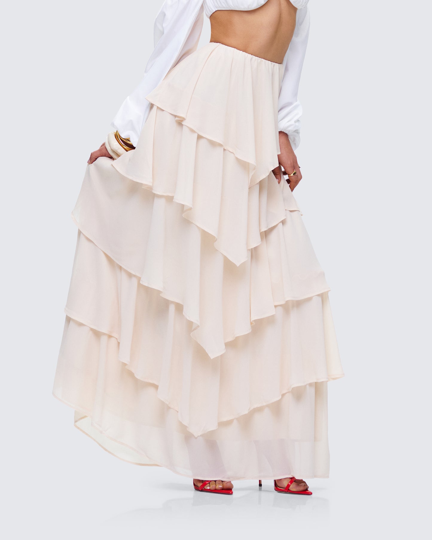 Zana Cream Tiered Ruffle Maxi Skirt