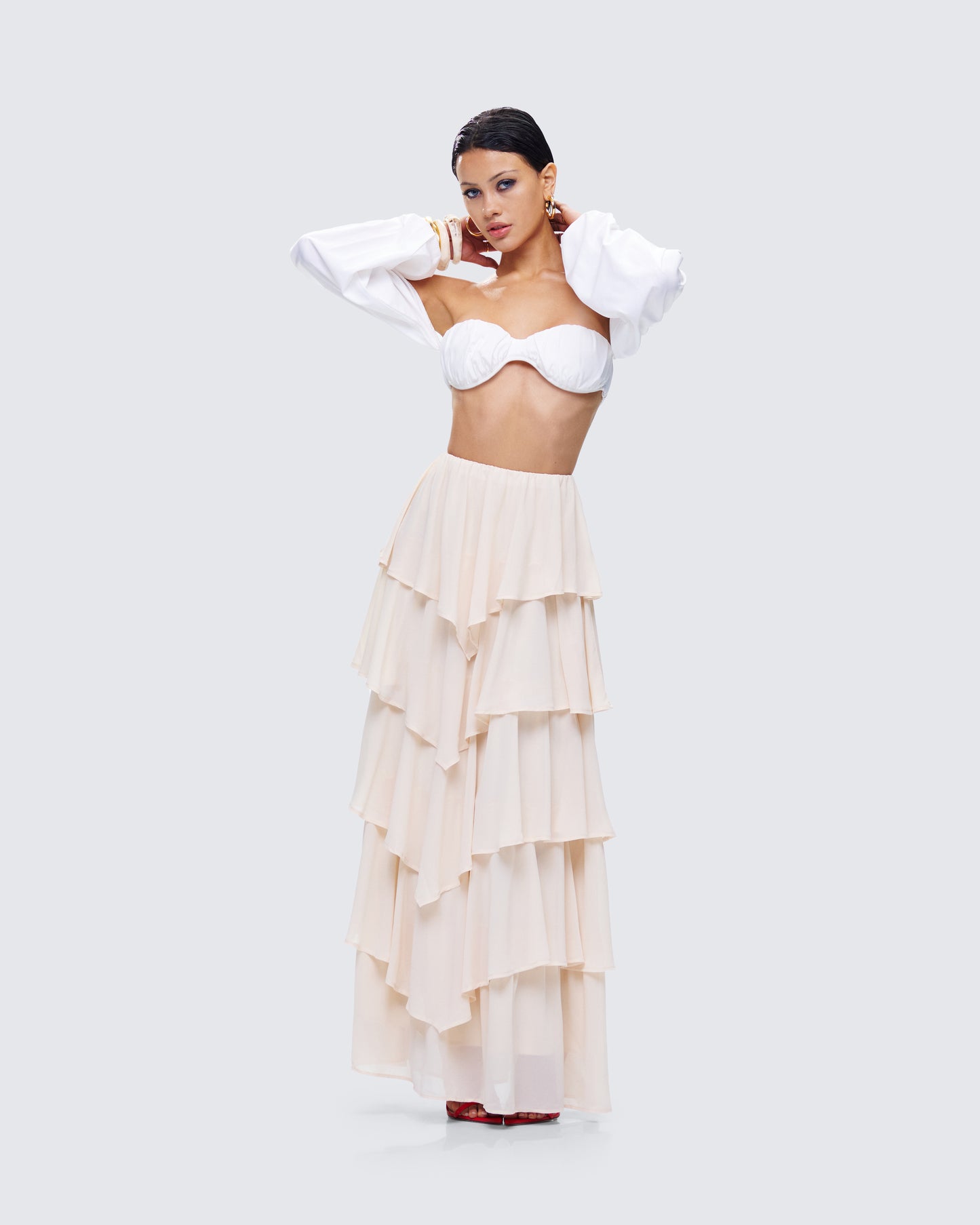 Zana Cream Tiered Ruffle Maxi Skirt