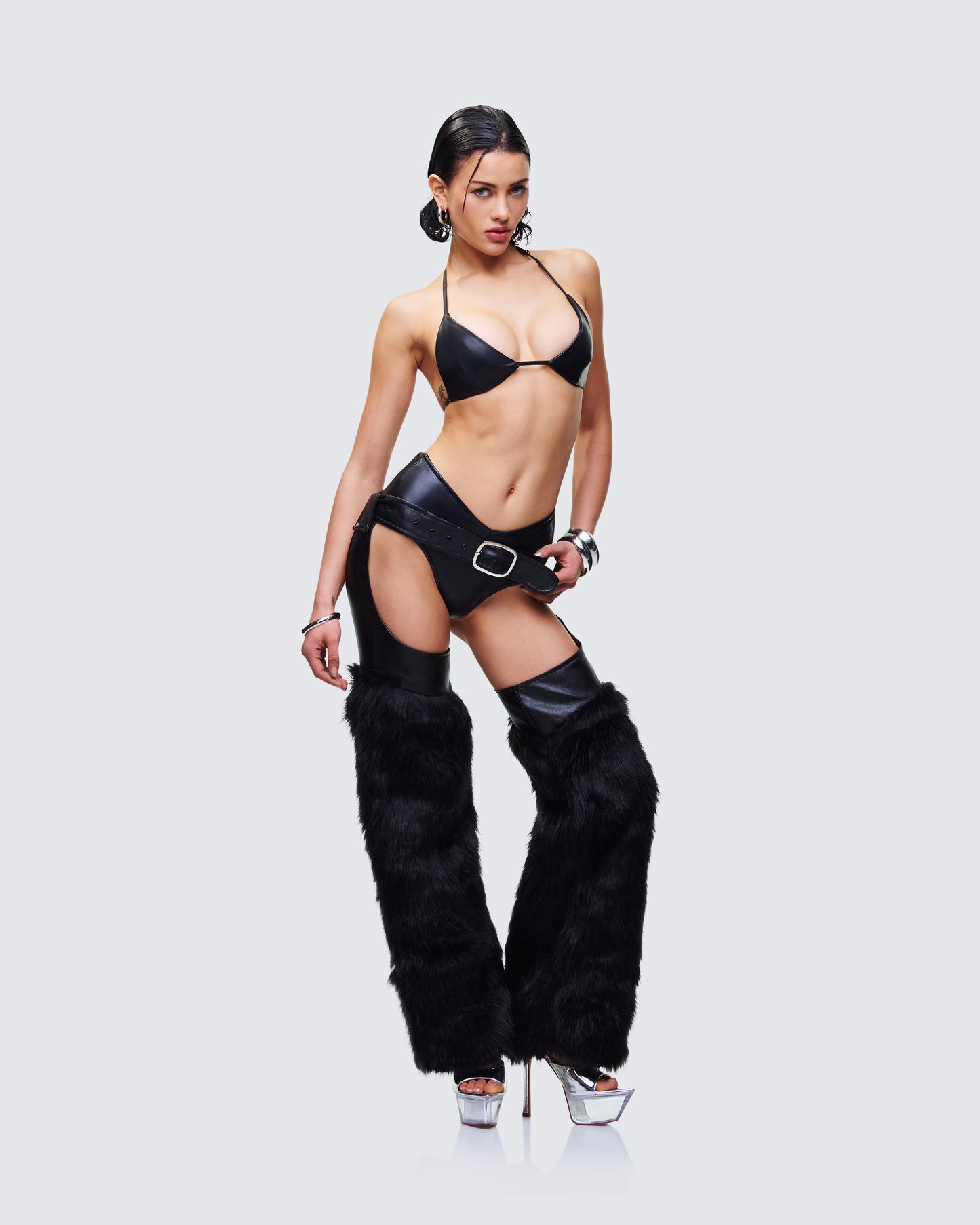 Zaria Black Vegan Leather Bikini Top