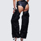 Zaria Black Vegan Leather Fur Trim Chaps