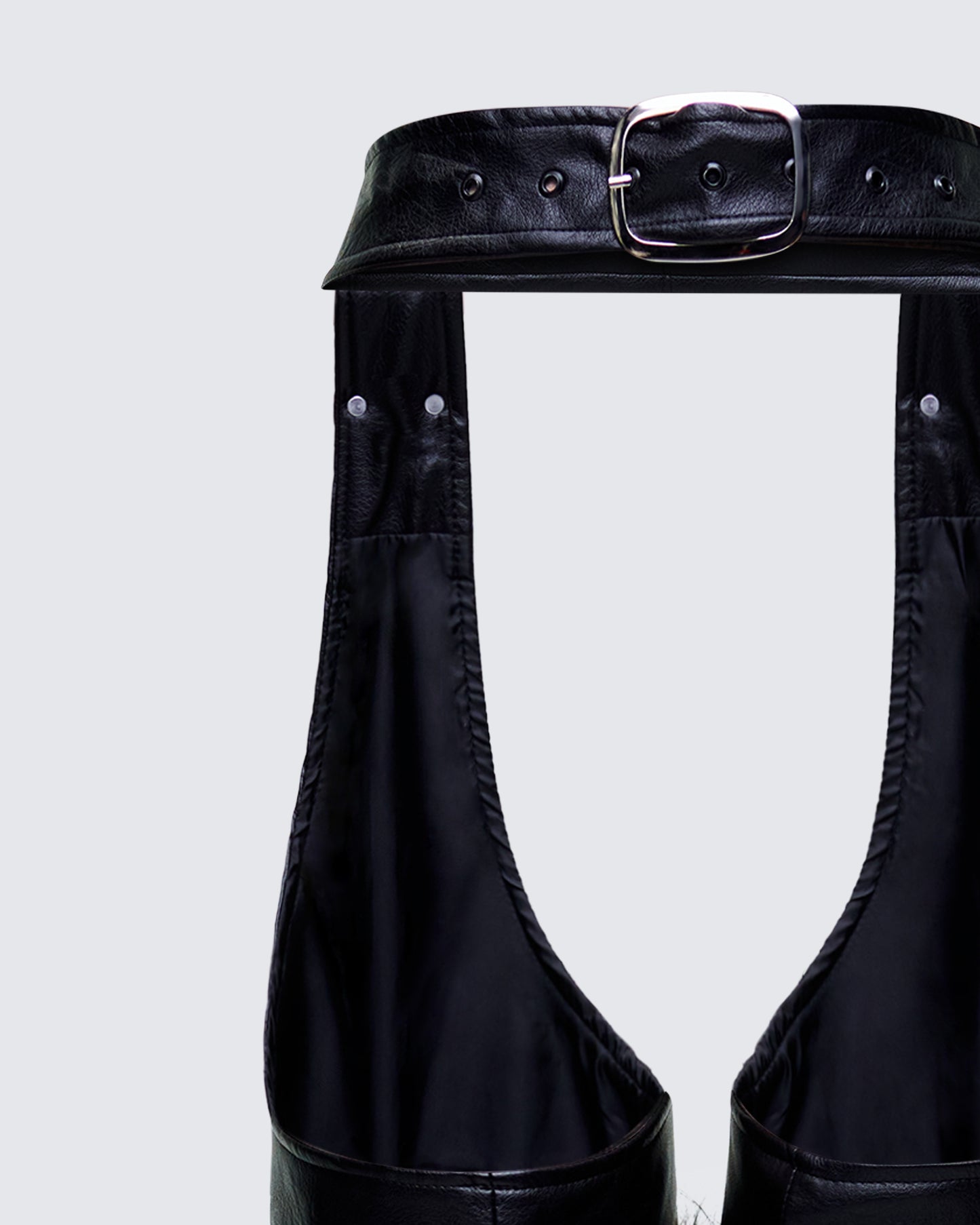 Zaria Black Vegan Leather Fur Trim Chaps