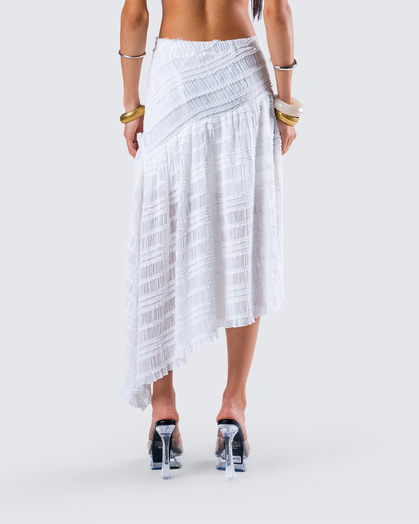 Zaya White Tiered Asymmetric Skirt