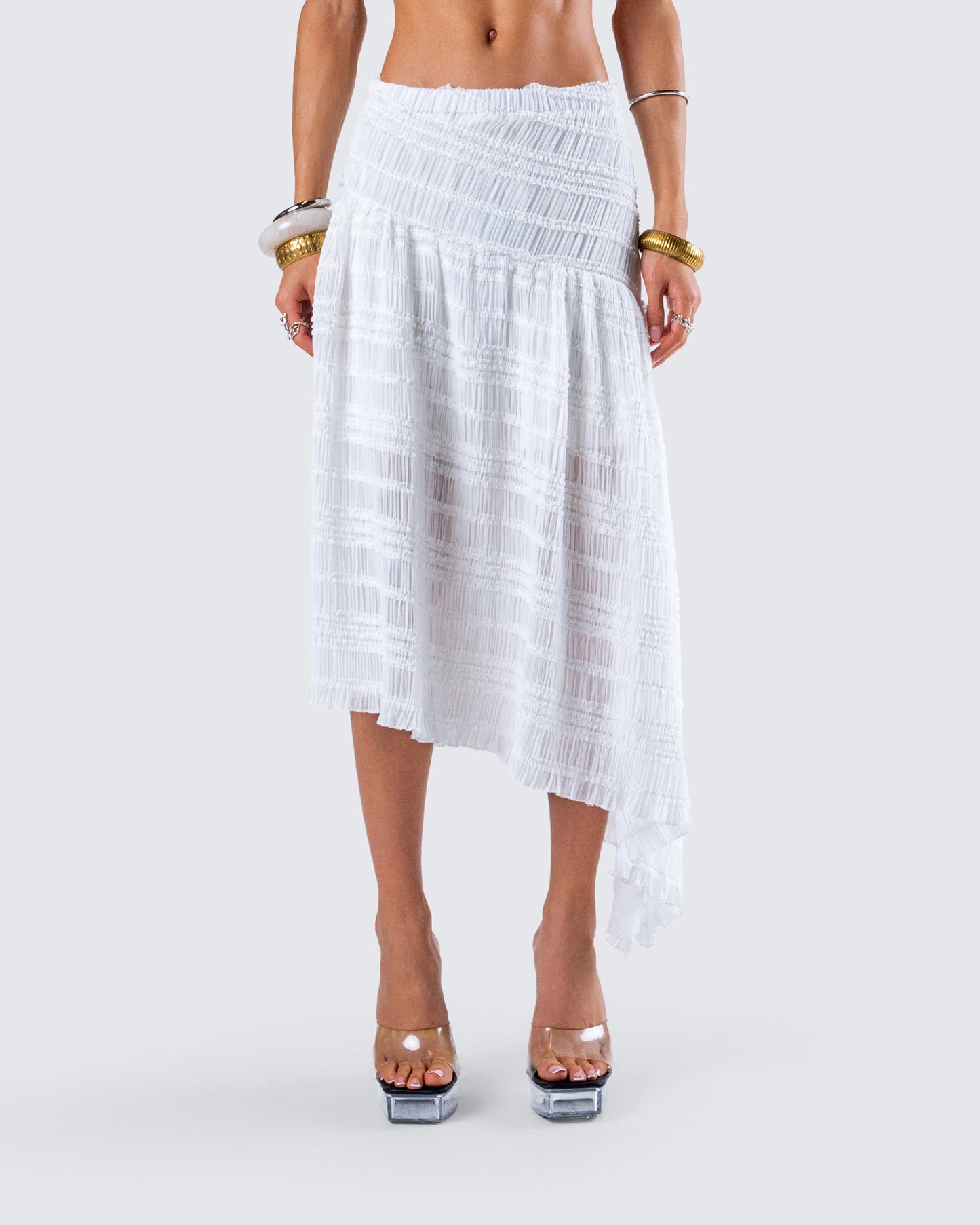 Zaya White Tiered Asymmetric Skirt