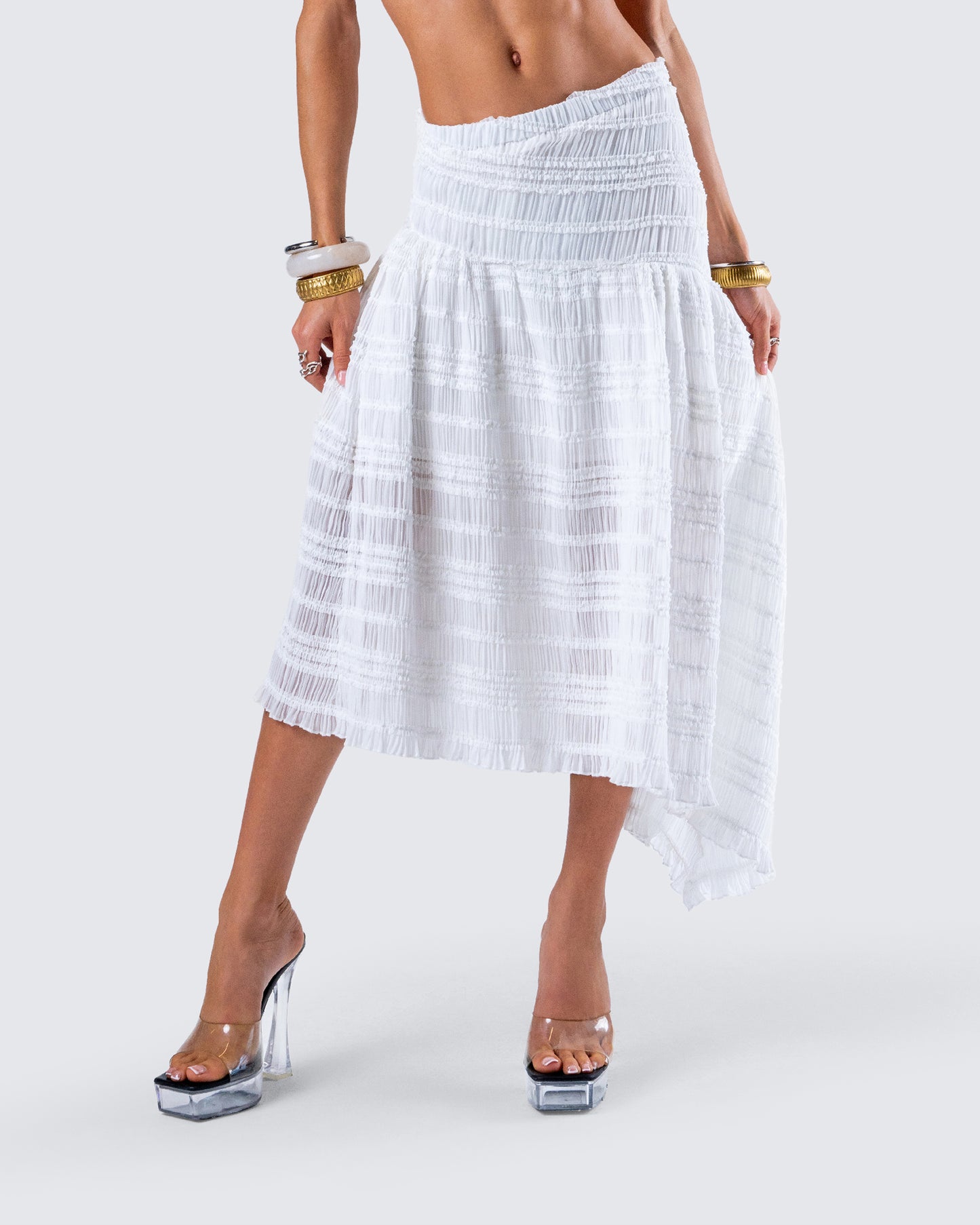 Zaya White Tiered Asymmetric Skirt