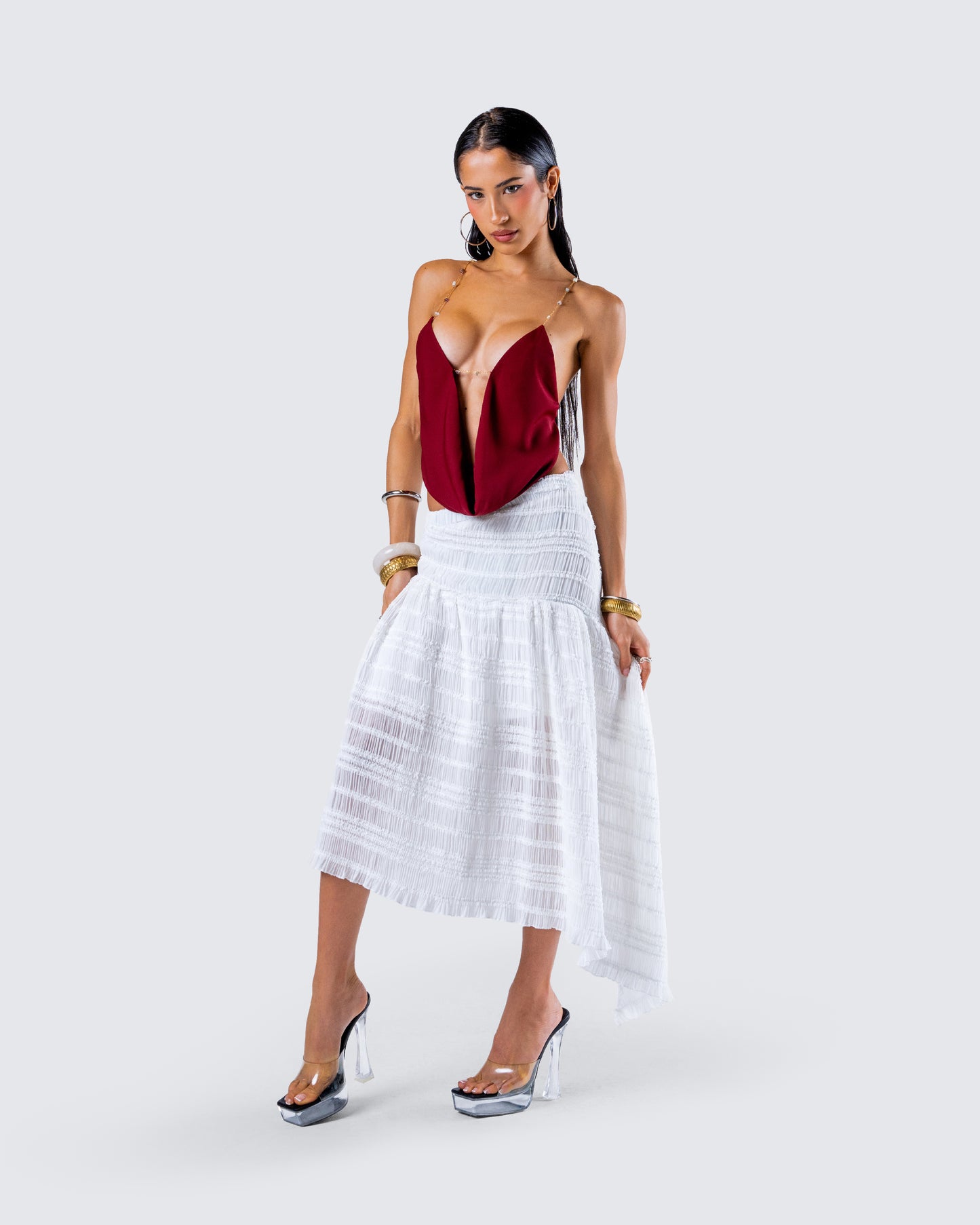 Zaya White Tiered Asymmetric Skirt