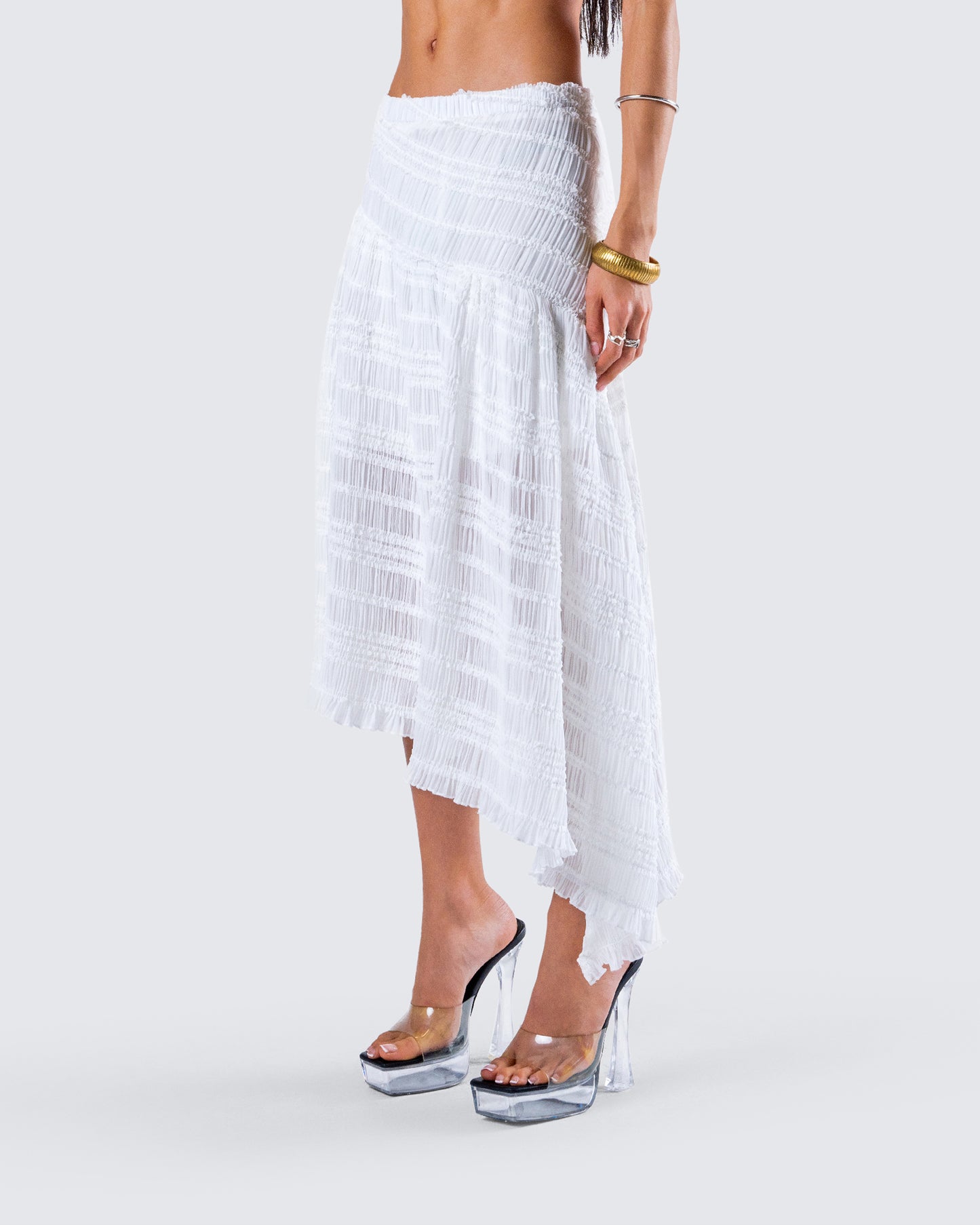 Zaya White Tiered Asymmetric Skirt