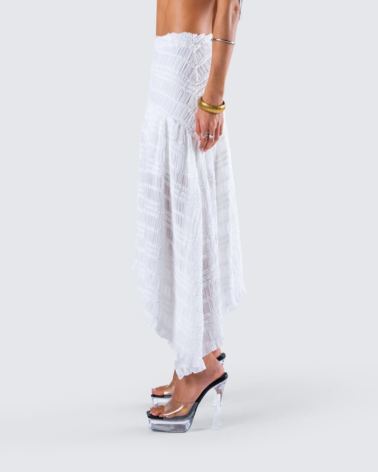 Zaya White Tiered Asymmetric Skirt