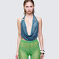 Zayla Blue Net Cowl Neck Top