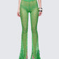 Zayla Green Net Flare Leg Trousers