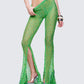 Zayla Green Net Flare Leg Trousers