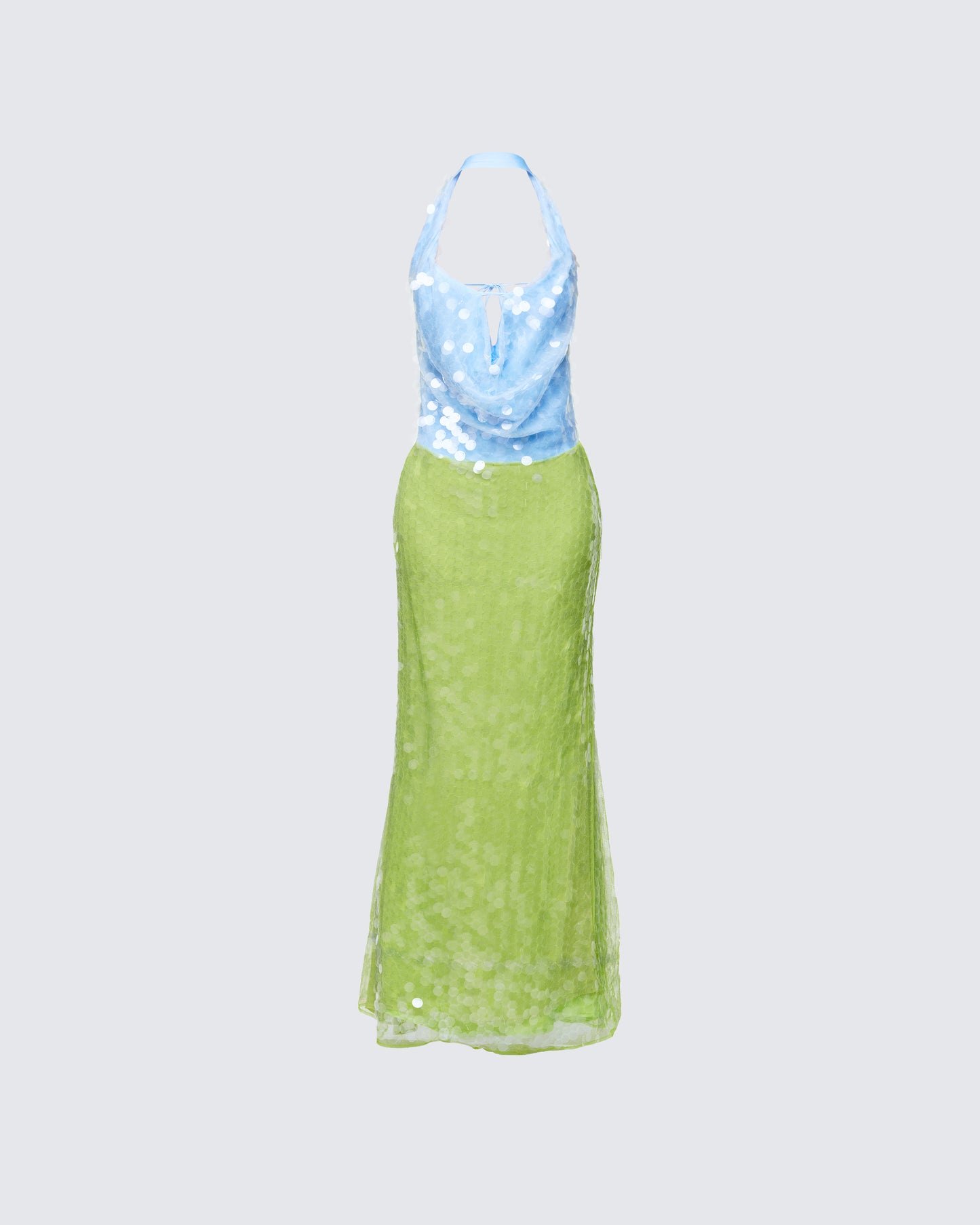 Blue Green Sequin Cowl Neck Maxi Dress - Halter FINESSE Blue Green Sequin Cowl Neck Maxi Dress - Halter FINESSE