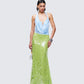 Zelda Blue Sequin Cowl Neck Maxi Dress - side angle