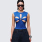 Zephyra Blue Denim Star Cutout Top model front