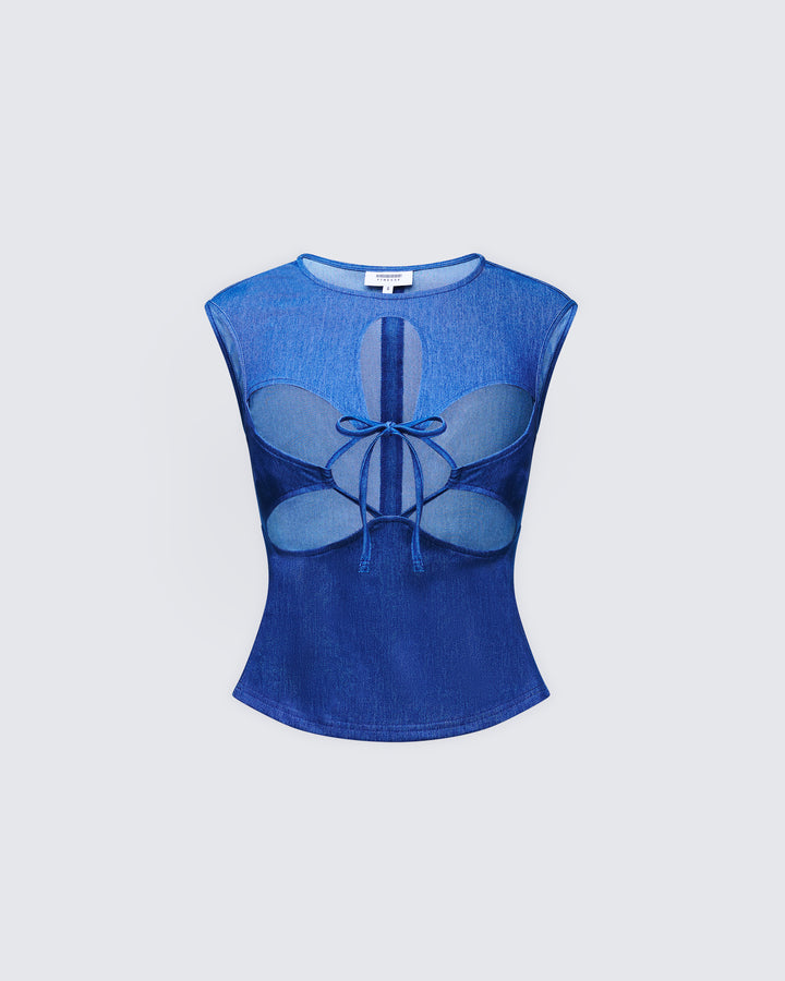 Zephyra Blue Denim Star Cutout Top product front