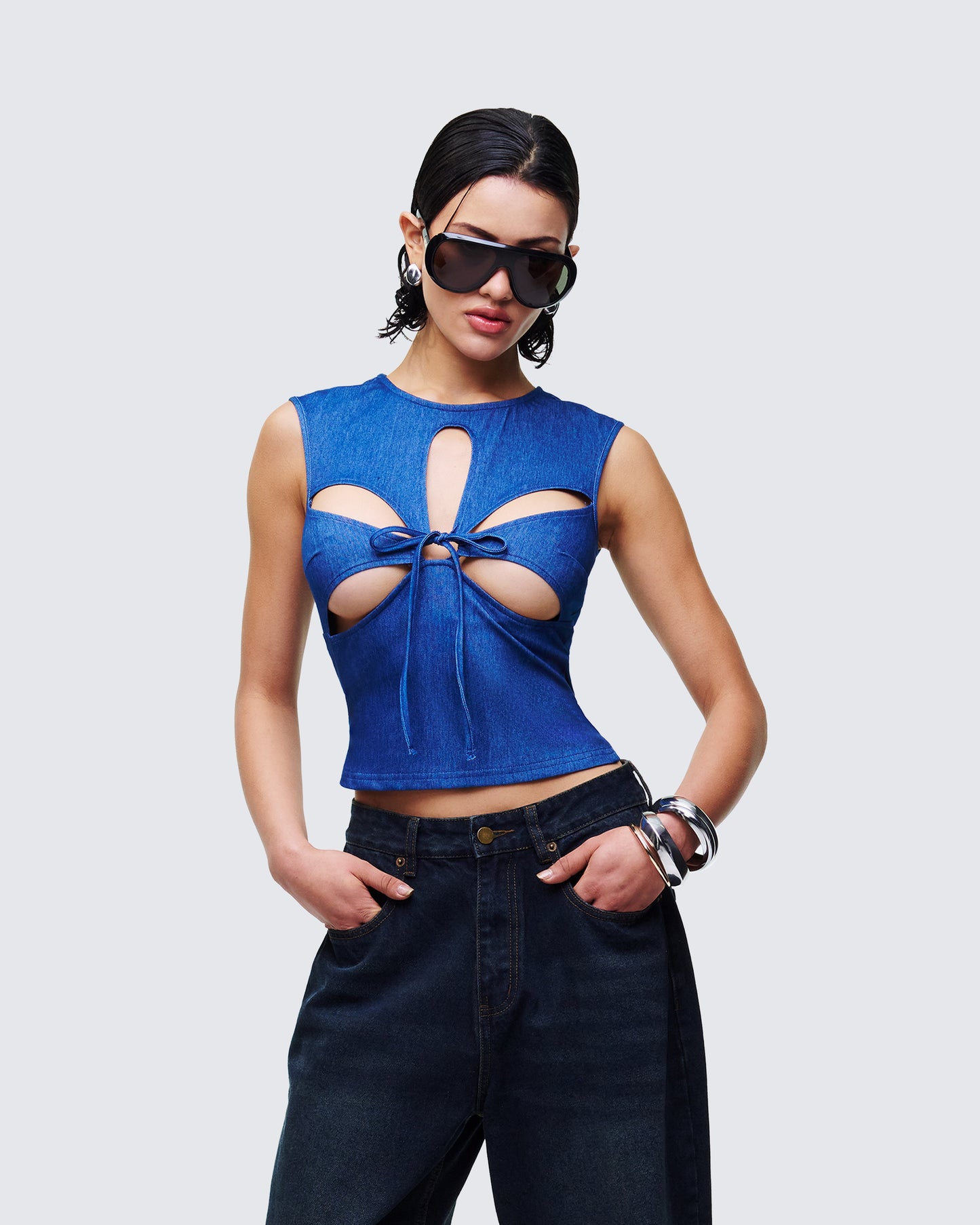 Zephyra Blue Denim Star Cutout Top