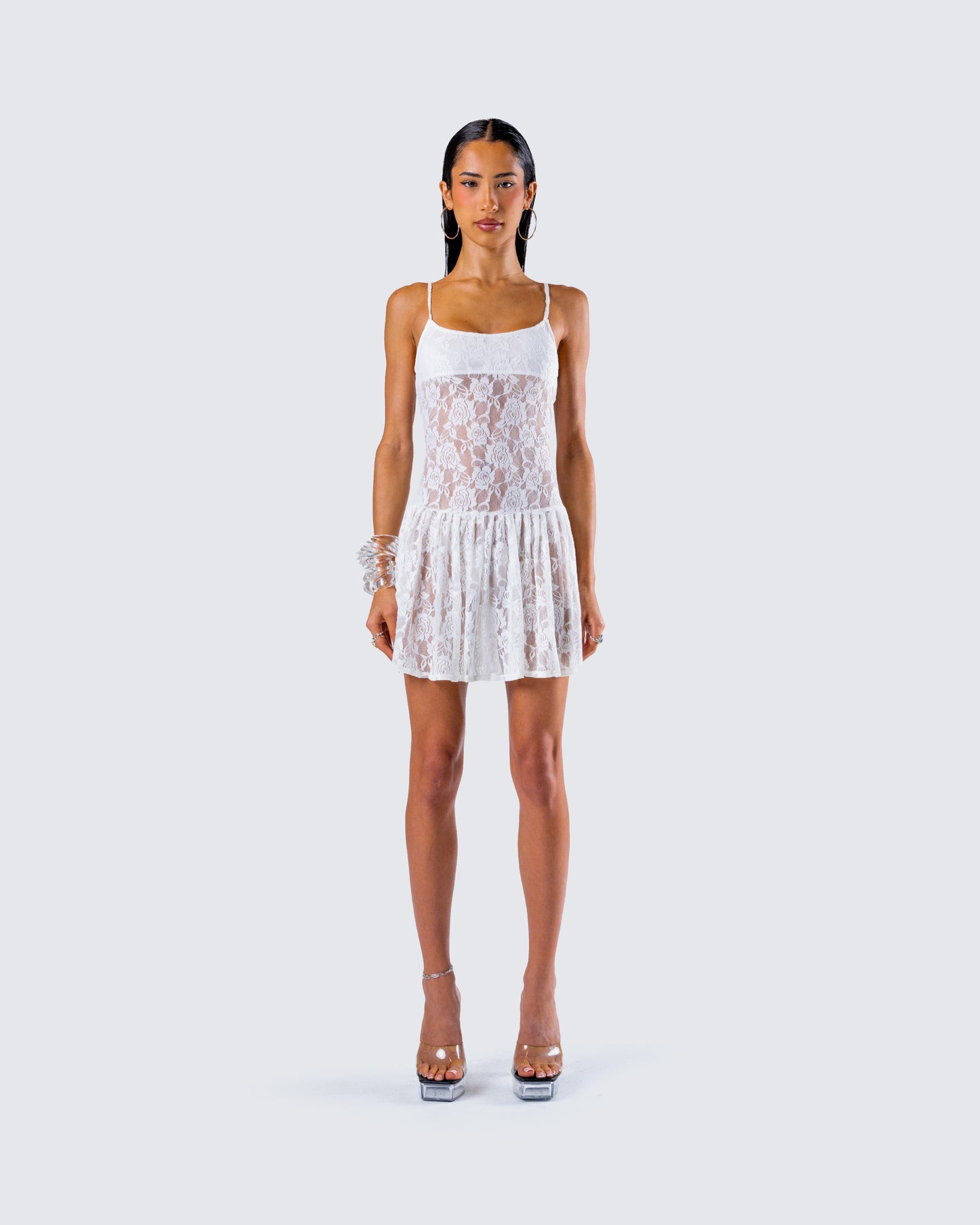 Zera White Lace Pleated Mini Dress