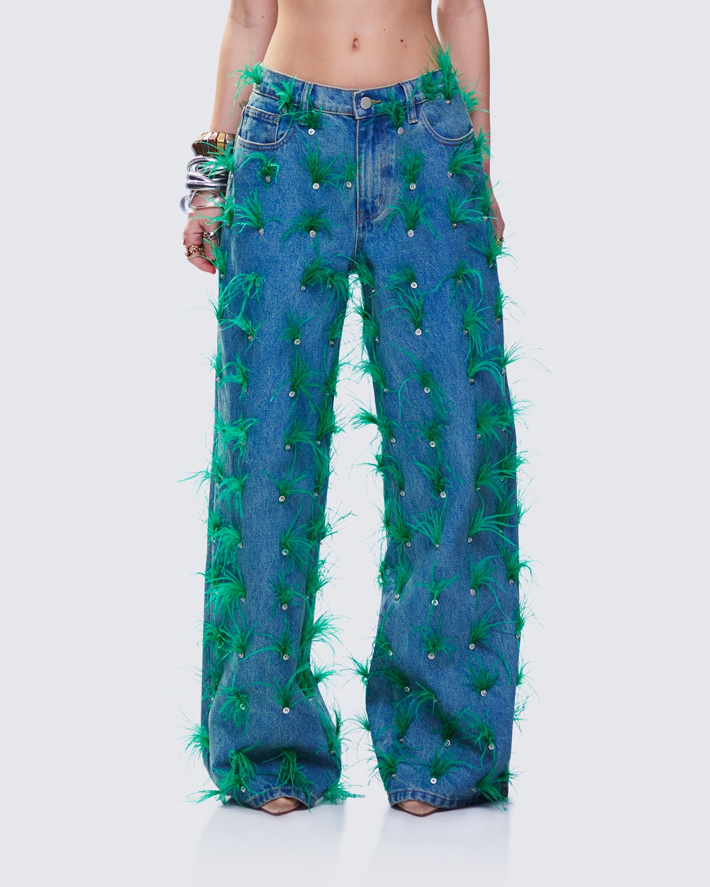 Zia Blue Denim Feather Straight Leg Pant