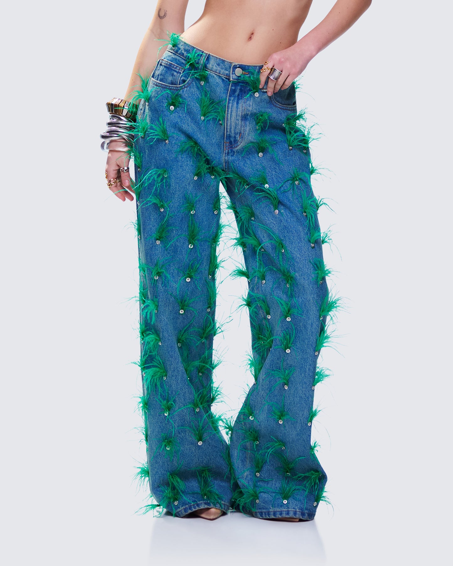 Zia Blue Denim Feather Straight Leg Pant