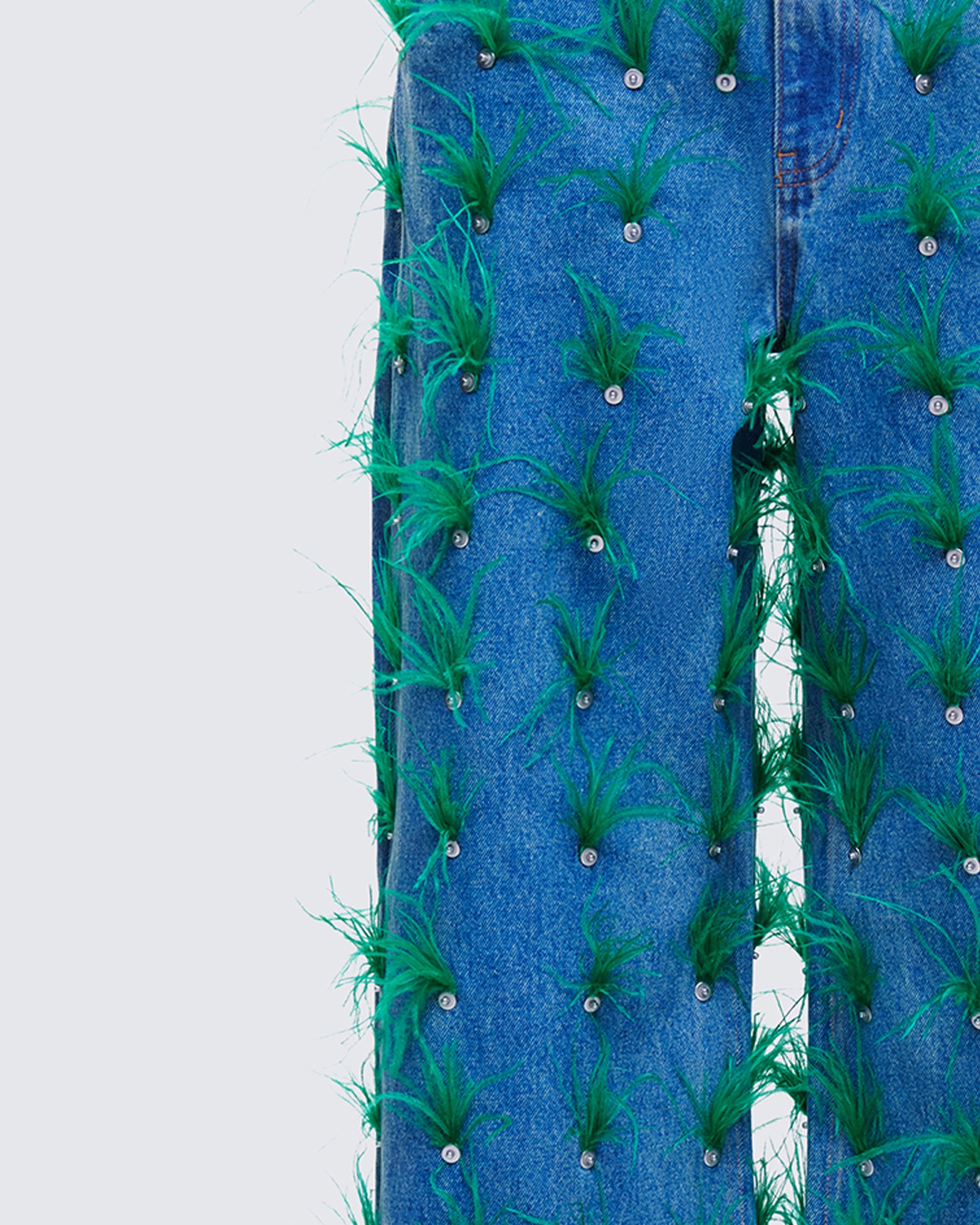 Zia Blue Denim Feather Straight Leg Pant