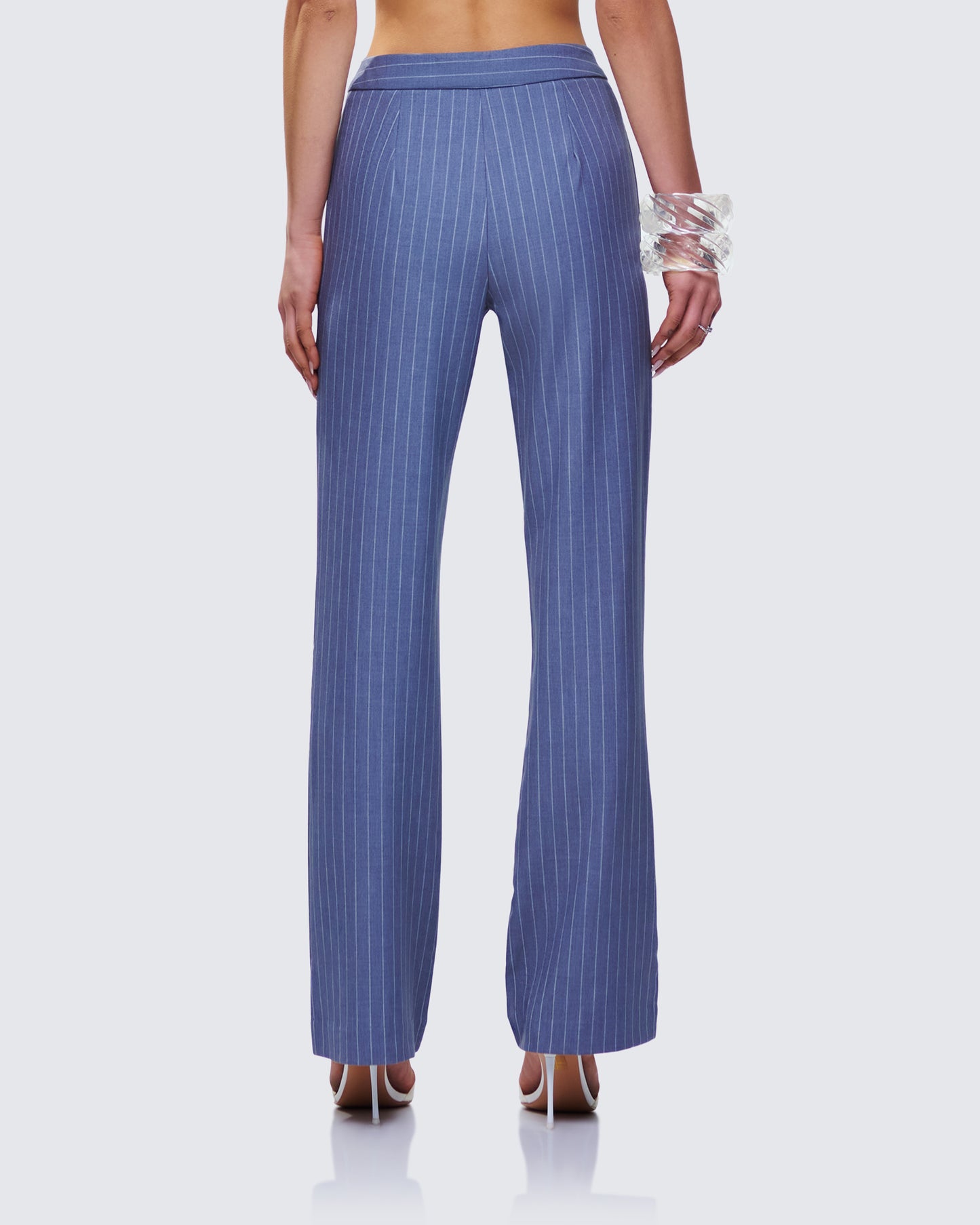 Ziva Grey Pinstripe Mid Rise Pants