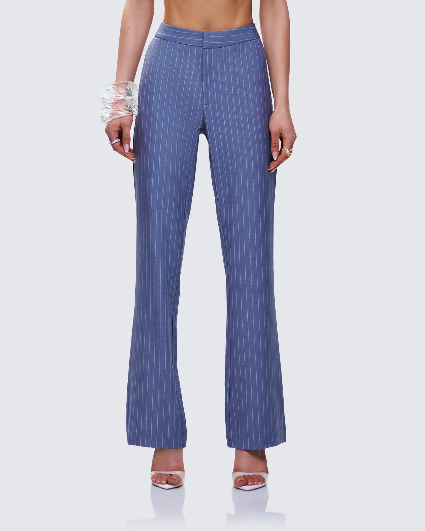 Ziva Grey Pinstripe Mid Rise Pants