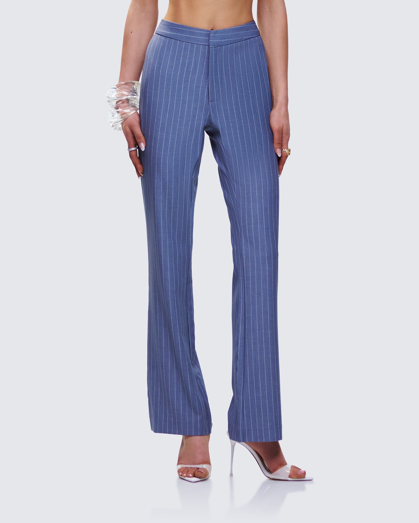 Ziva Grey Pinstripe Mid Rise Pants