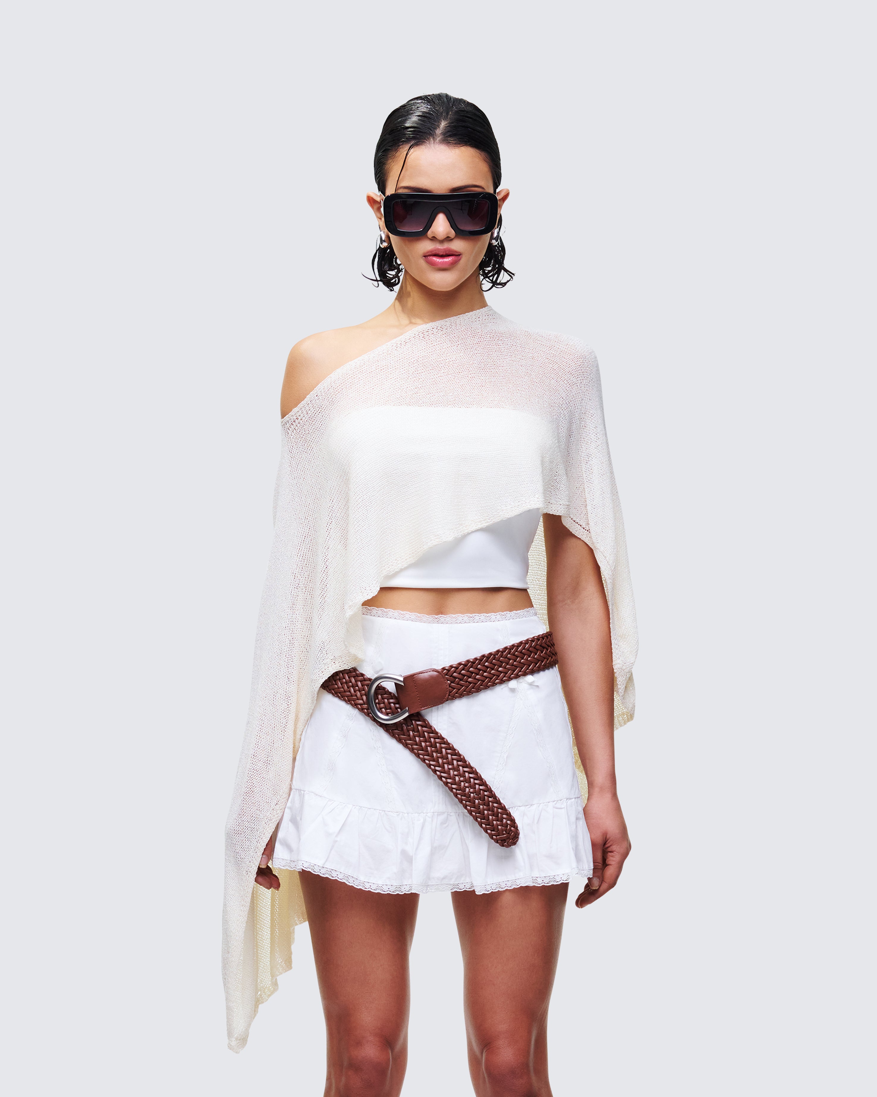 Ivory Off Shoulder Poncho Knit Top Asymmetric Hem – FINESSE