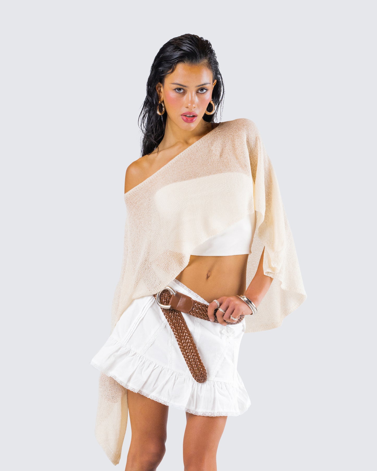 Zoella Ivory Off Shoulder Poncho