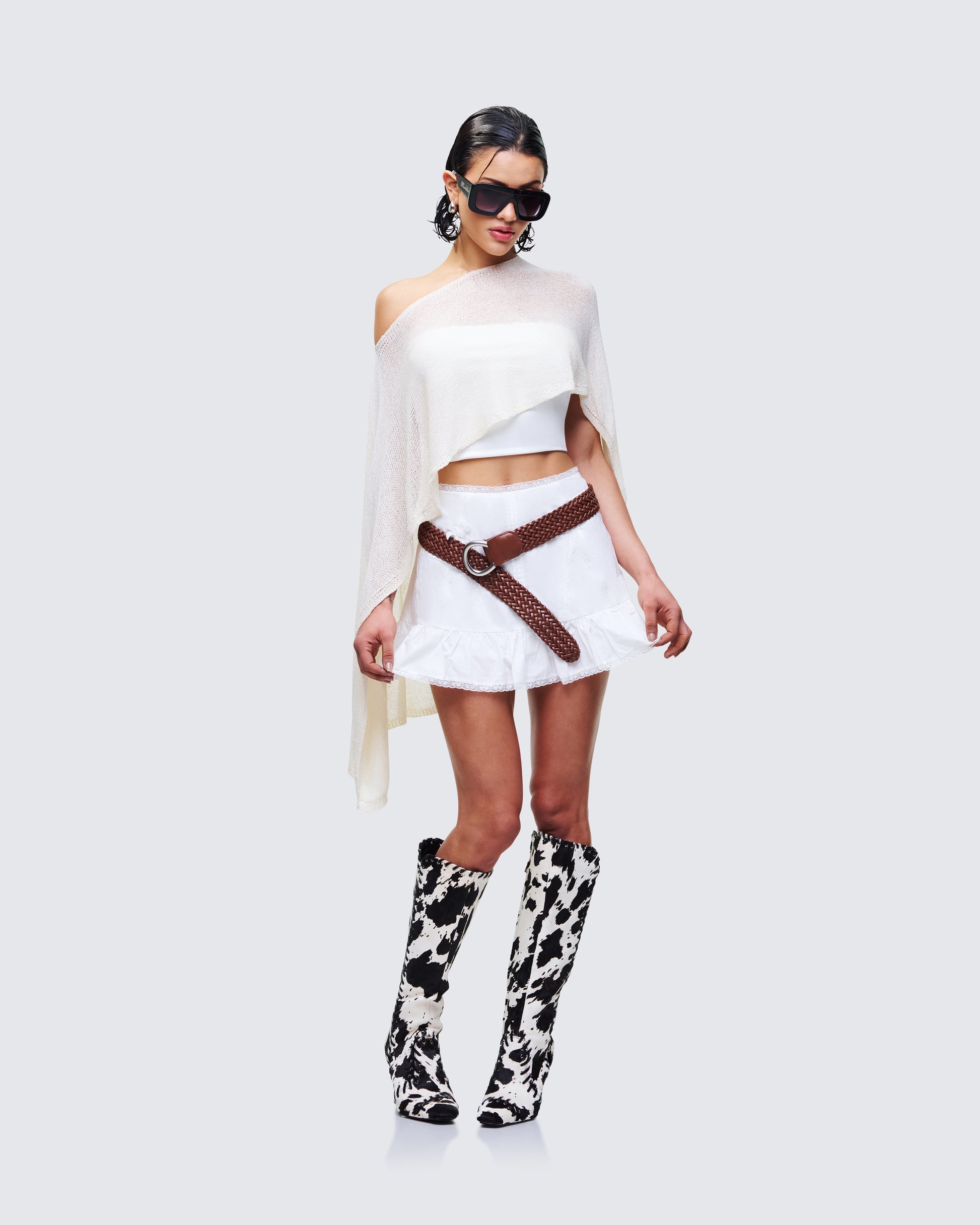 Ivory Off Shoulder Poncho Knit Top Asymmetric Hem FINESSE Ivory Off Shoulder Poncho Knit Top Asymmetric Hem FINESSE