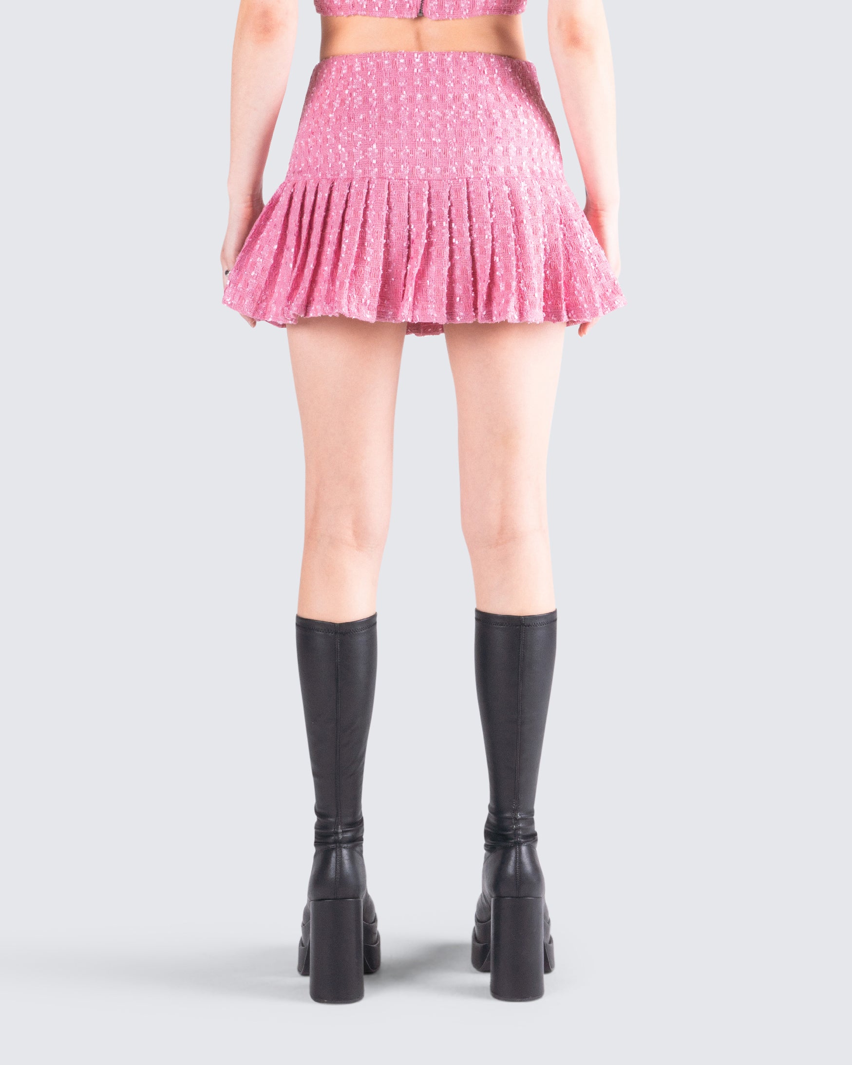 Pleated pink outlet tweed skirt