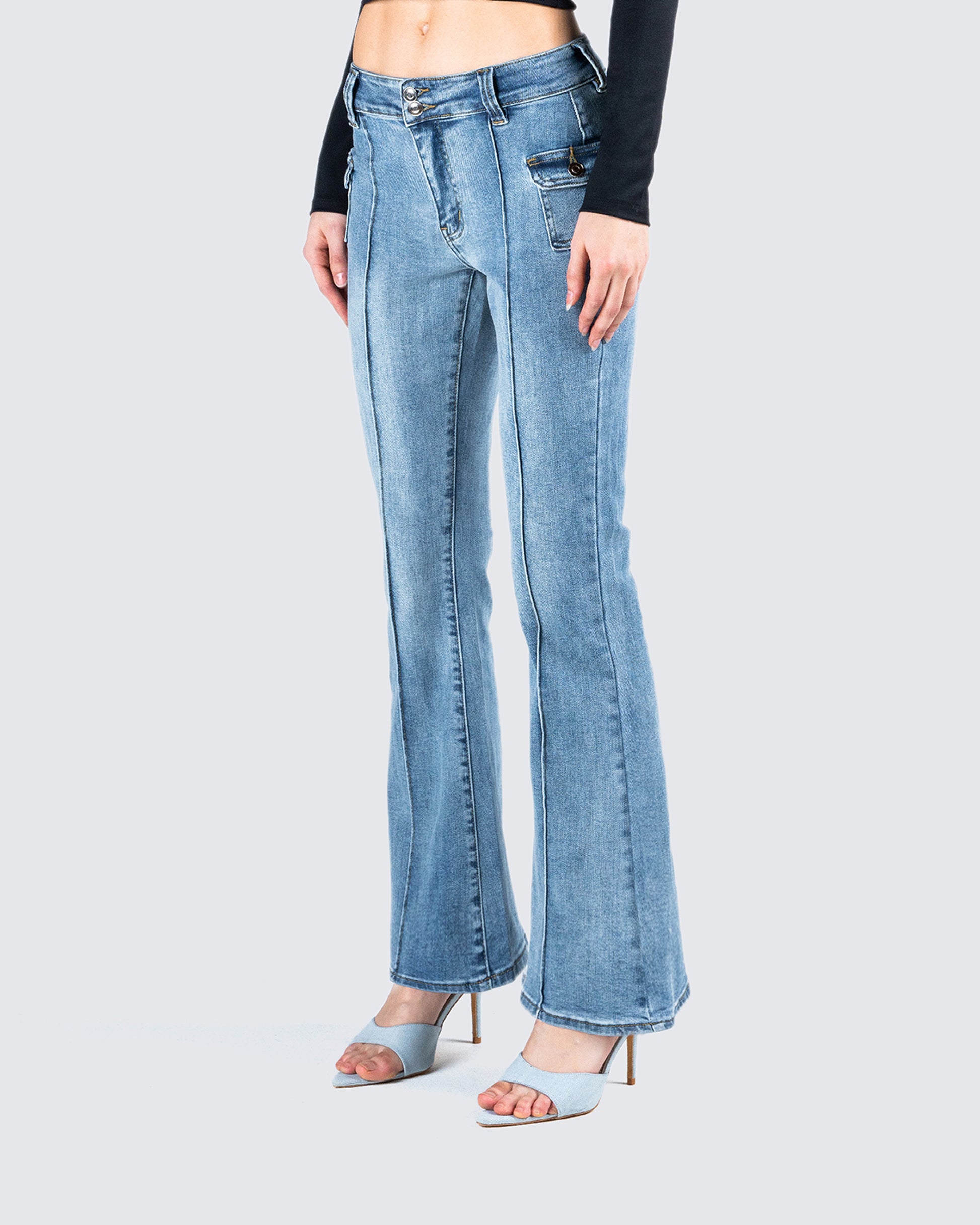 Side appliqué flare trousers with modal