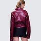 Zui Maroon Vegan Leather Oversized Cropped Jacket