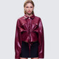 Zui Maroon Vegan Leather Oversized Cropped Jacket