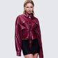 Zui Maroon Vegan Leather Oversized Cropped Jacket