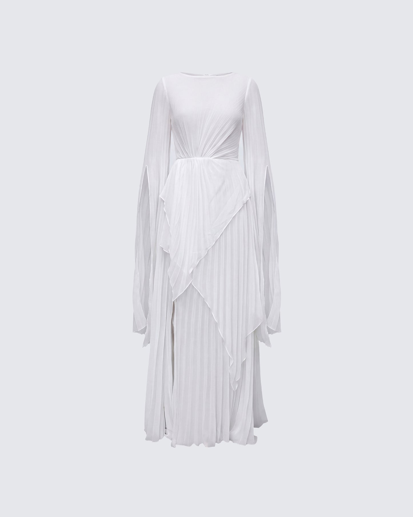 Zady White Layered Sunray Pleated Georgette Maxi Dress product front