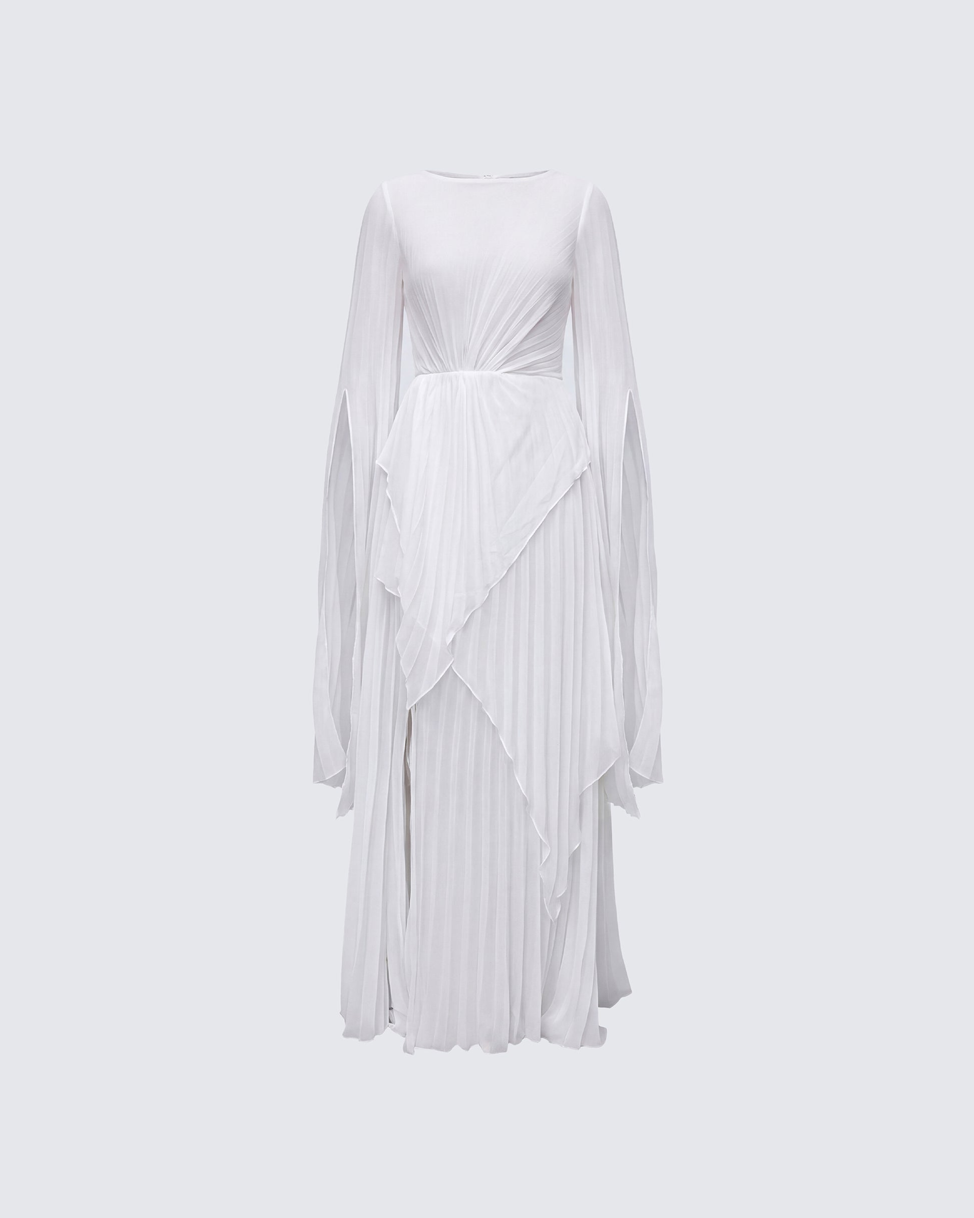 Zady White Layered Sunray Pleated Georgette Maxi Dress product front