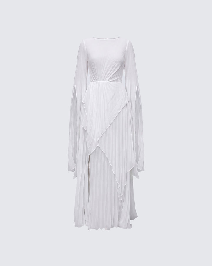 Zady White Layered Sunray Pleated Georgette Maxi Dress product front