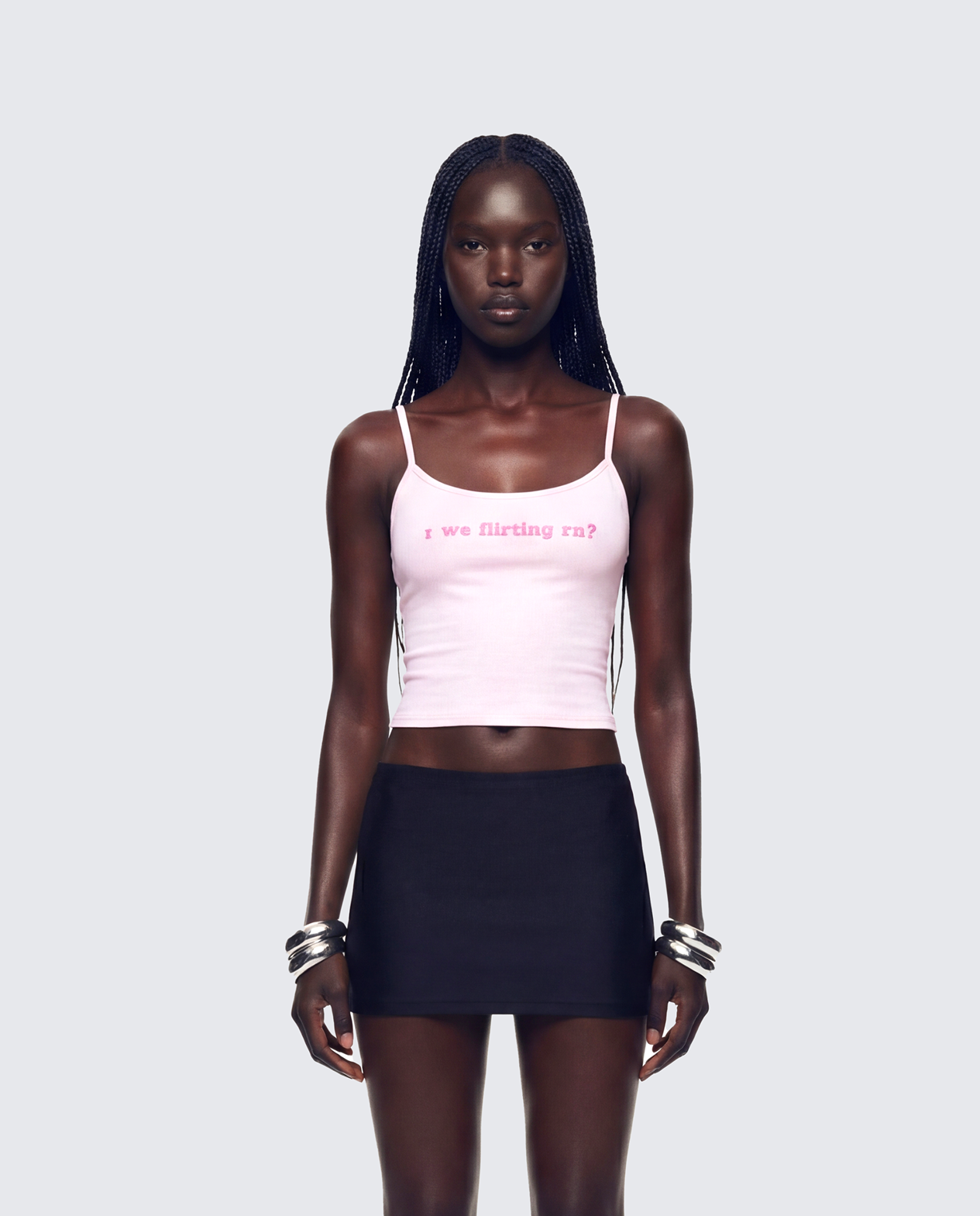 Callie Pink Slogan Jersey Cami Top model front
